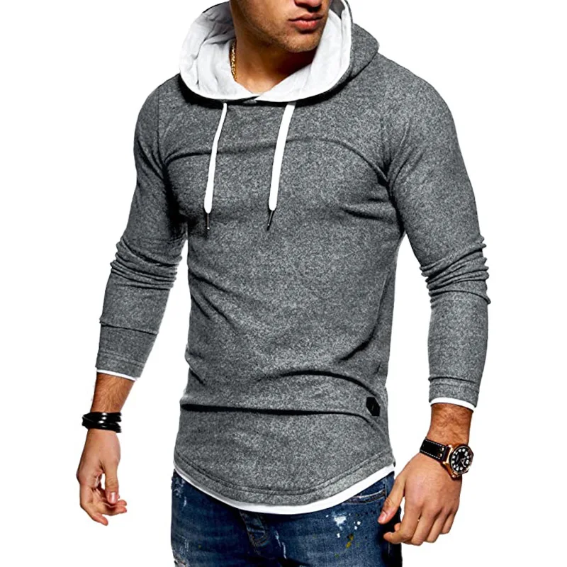

Spring Autumn Long sleeve T-shirt men Hooded pullover Solid color Slim Casual man's T-shirts tops