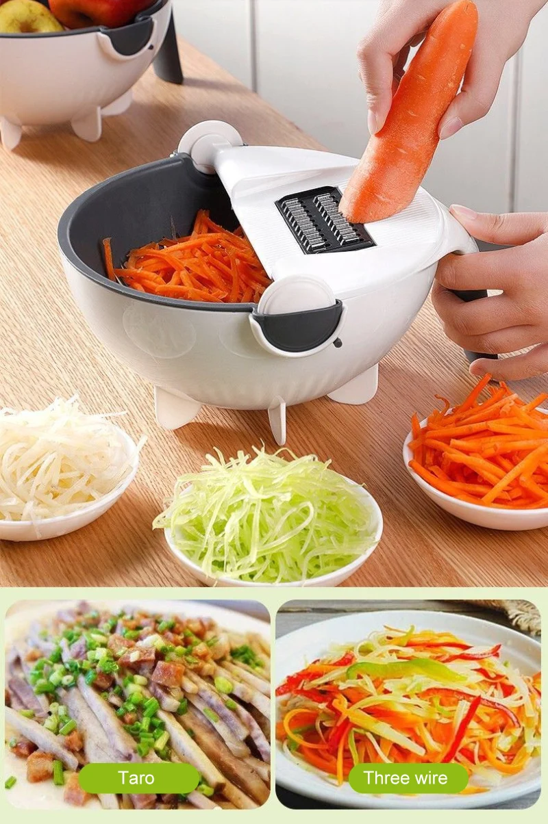 2 in 1 Vegetable Cutter Grater Fruits Washing Drainer Basket Food Grade PP Potato Slicers Peelers Kitchen Gadgets Accessories