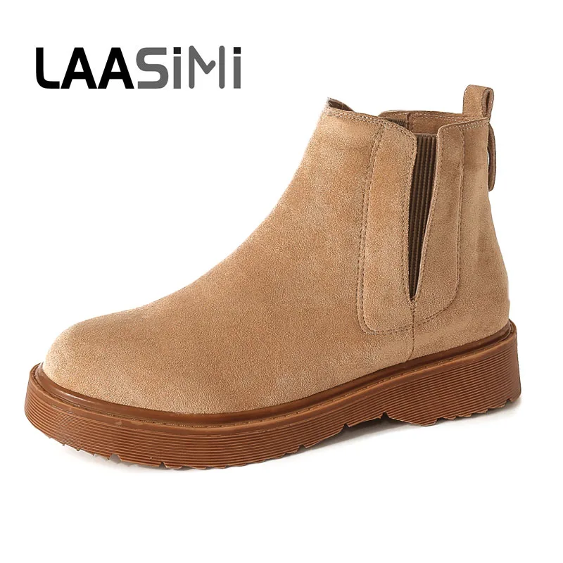 Женские ботинки LAASIMI однотонные зимние мотоциклетные без шнуровки женская
