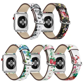 

Leather Watch Strap for Apple Watch 44mm 40mm for Iwatch Series 5 4 3 2 1 Flower Printed Bracelet 38mm 42mm Wristbands