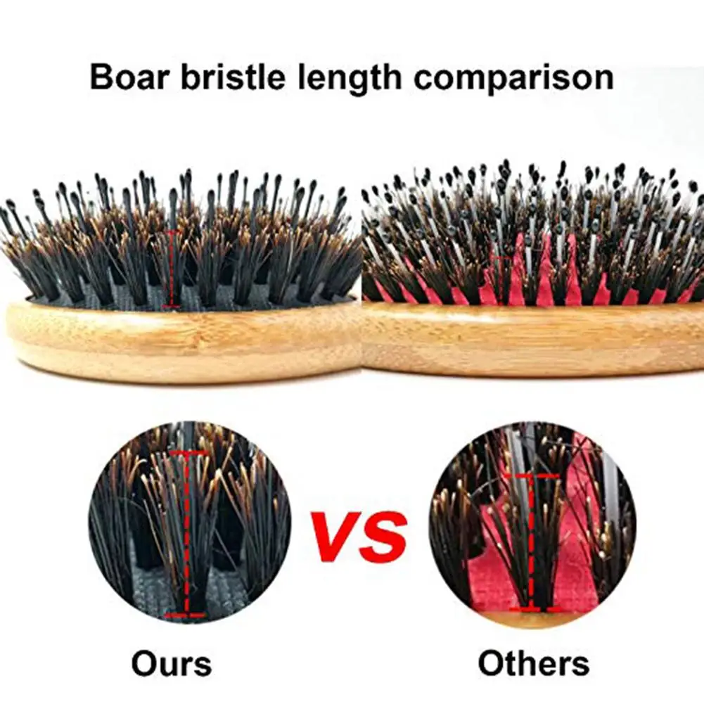 1Pcs New Comb Boar Bristle Hair Brush Atural Bamboo Cushion Massage Anti Static Paddle Comb Tool 3