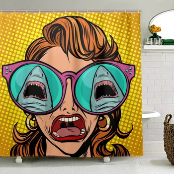 

The Scared Girl See a Shark Shower Curtain Waterproof Mould Proof Resistant Bathroom Curtain Washable Bath Curtain Polyester