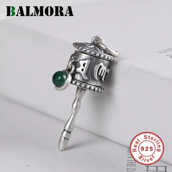 

BALMORA 100% 925 Pure Silver Prayer Wheel Pendant For Women Vintage Om Mani Padme Hum Pendant Six Words Charm Jewelry Best Gift