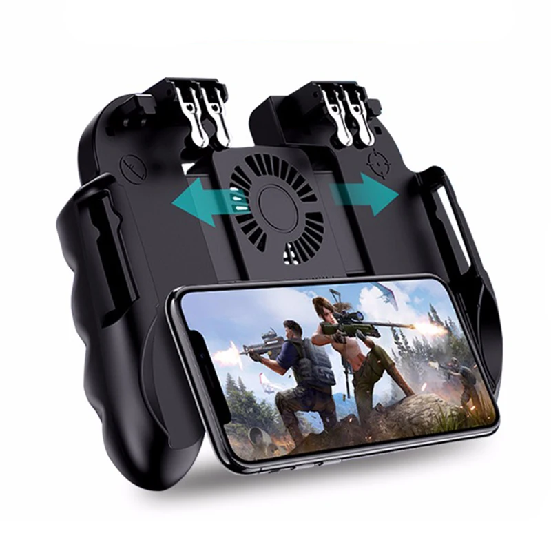 

PUBG Game Controller Six Finger Gamepad Trigger Shooting Free Fire Cooling Fan Gamepad Joystick For IOS Android Mobile Phone