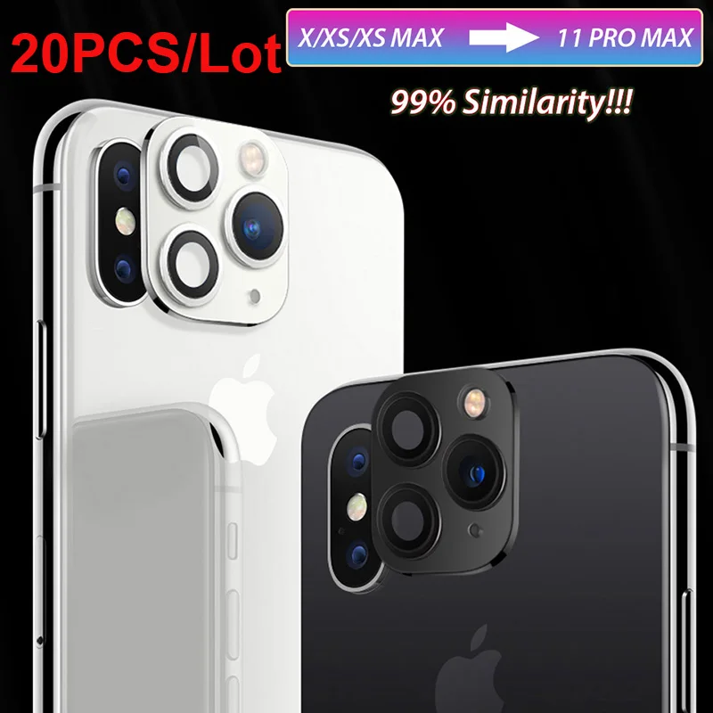 20 шт./лот, для iPhone XR X XS Max, объектив для камеры, замена на iPhone 11 Pro Max, задняя крышка, металлическое кольцо, Защита экрана для iPhone XR