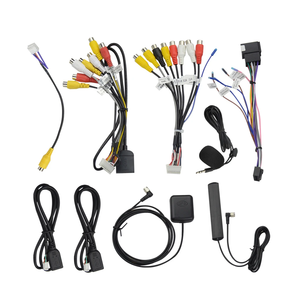 

Microphone USB GPS Rear View Camera RCA Output AUX SIM Card Slot Radio Converter 16PIN 4G Power Cable Adapter For Car Navigation