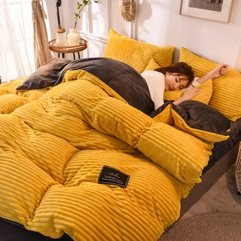 

Magic Velvet Crystal Velvet Warm Solid Bed Duvet Cover Flat Fitted Bed Sheet Pillowcase Ginger Dark Purple Wine Red Grey Home