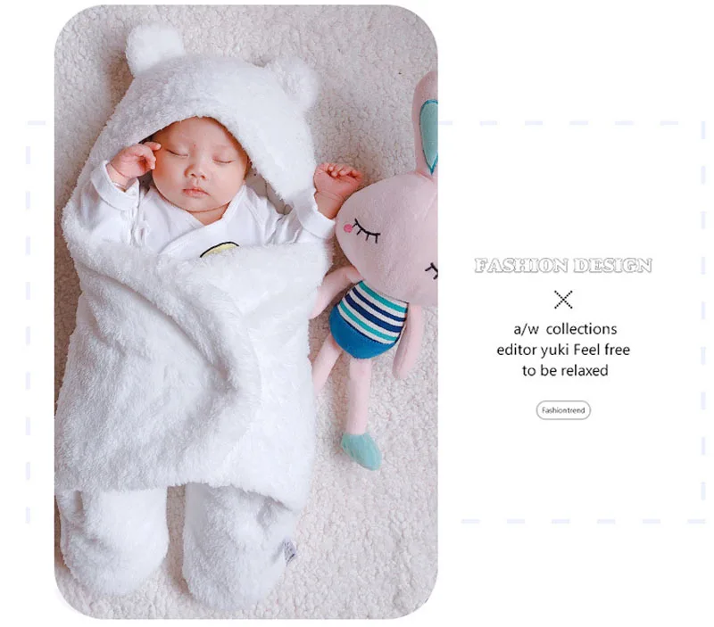 Милое хлопковое зимнее теплое белое одеяло для сна для новорожденных, для мальчиков и девочек, Пеленальное Одеяло для новорожденных