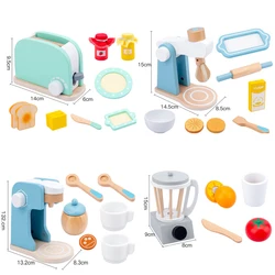Ensemble de jouets de cuisine, Simulation en bois pour enfants, maison de jeu, éducation précoce, Machine à pain, Machine à café, presse agrumes, four à micro ondes 