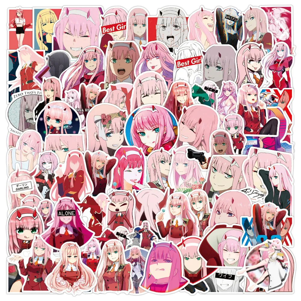 

100Pcs DARLING In The FRANXX Anime Stickers ZERO TWO Scrapbooking Sticker for Laptop Skateboard Fridge Suitcase Toy Stickers