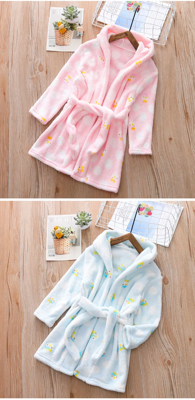 Sifafos Baby kids clothes for boys and girls winter Bathrobe Flannel Pajamas children home wear Hooded Sleepwear Coral Velvet