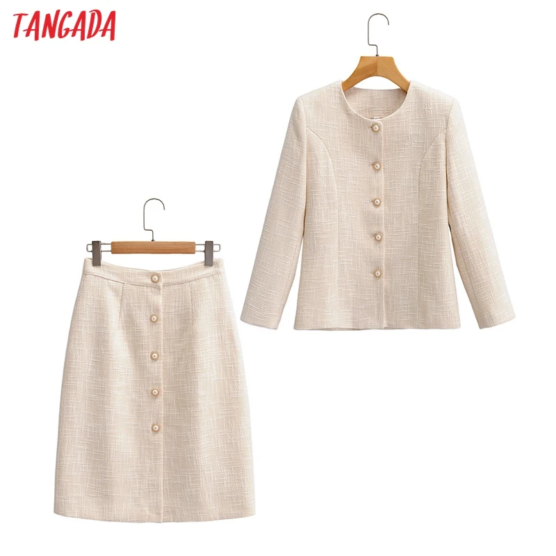 Tangada 2020 autumn winter women's set solid blazer skirts set suit 2 piece set office lady suit and skirts high quality SY133 Tangada 2020 autumn winter women's set solid blazer skirts set suit 2 piece set office lady suit and skirts high quality SY133