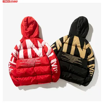 

Dropshipping Men's Hooded Letter Print Cotton Jacket Male Streetweat Hip-Hop Warm Parkas Autumn Thick Outwear Coats Windbreaker
