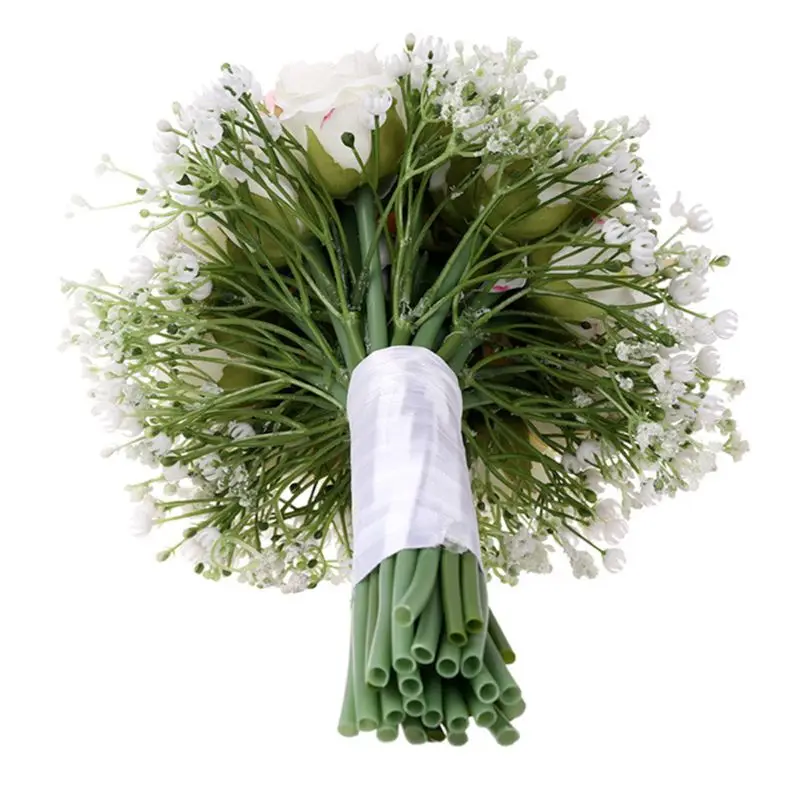 Романтические искусственные Gypsophila babysbreat розы ручной работы Свадебный букет лента Обернутая ручка вечерние украшения для дома