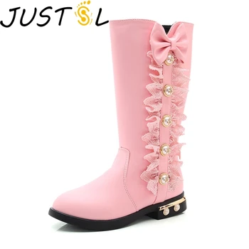 

JUSTSL Autumn Winter Children Boots Girls PU Leather Boots Fashion Martin Boots High Children Princess Girls Shoes Size 27-37