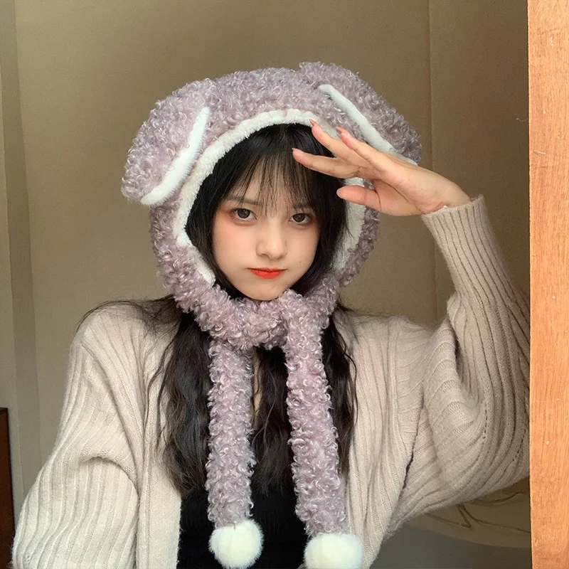 

Winter net red sun series cute bear ear protection Lei Feng hat Korean Version cute plush ins Baotou hat girl bonnets for women