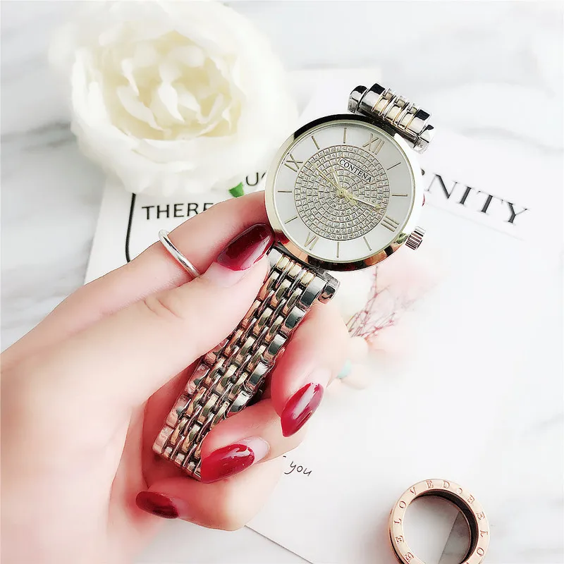 Comprar CONTENA nuevo llegado relojes de moda para mujer de negocios Esfera de diamantes de imitación de lujo círculo romano diseño elegante pulsera de mujer reloj de pulsera