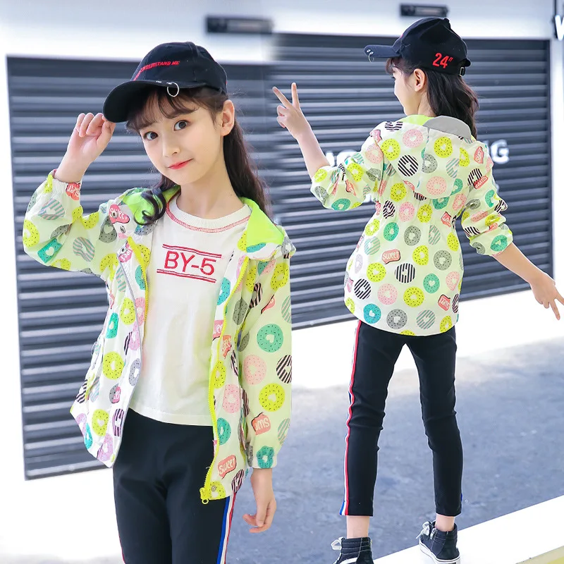 

Cartoon Children's Jackets 2019 Girl Sport Kids Coat Double-deck Hoodie Waterproof Windbreakers Coat for Girls Jackets 5-12Y