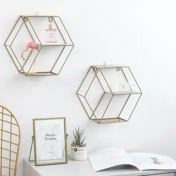 

Metal Iron Shelves Wall-mounted Storage Rack Geometric Hexagonal Art Wall Display Shelf Flower Pot Craft Shelf Home Decor