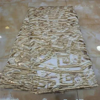 

Most Popular Brocade Lace Fabric 2020 gold/white High Quality African Jacquard Lace Nigeria Lace Fabric For Women Party Dresses