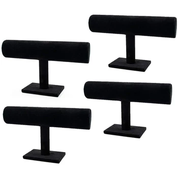 

4 Pieces of Black Velvet T-Bar Jewelry Display Brackets, Watch Necklace Bracelet Boxes