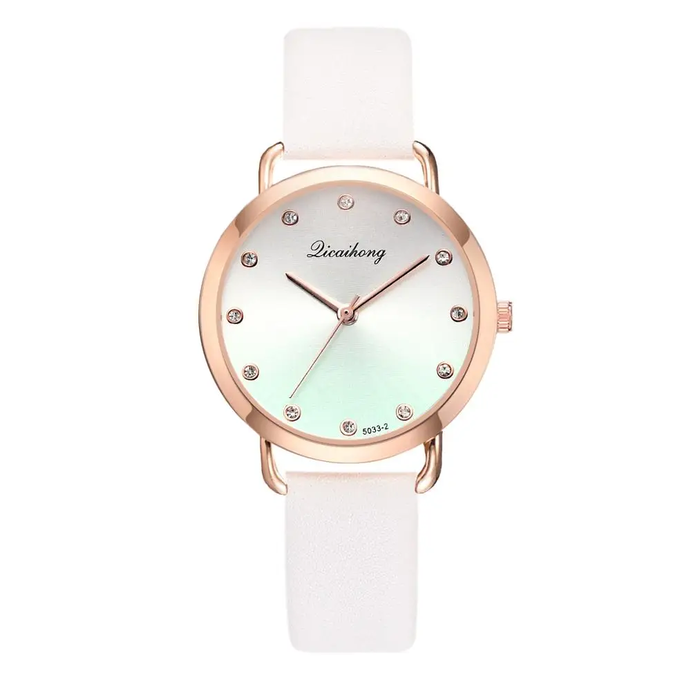 Топ бренд женские часы модные градиентные циферблат кожаный ремешок Reloj Mujer Роскошные Кварцевые женские часы Montre Femme - Цвет: Белый