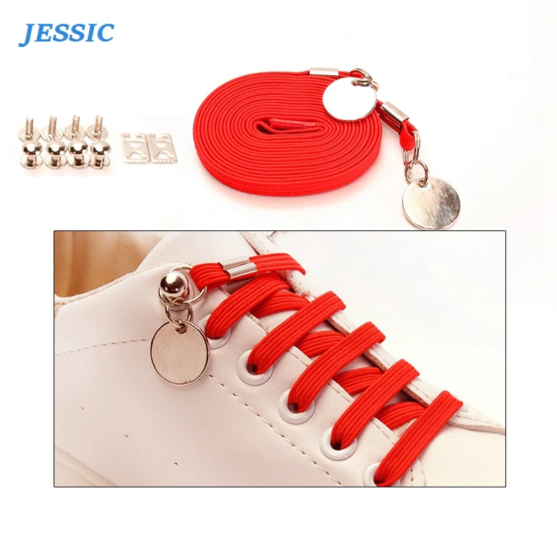 

JESSIC Metal Buckle Flat Shoe Laces No Tie Elastic Shoelaces Safety Sneakers Lazy Laces Outdoor Unisex Convenient Shoelace