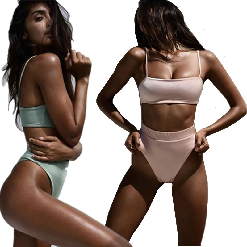 

Bikini 2019 New Bandeau Women Swimwear Push Up Halter Snake Skin Multicolored Split High-waist Swimsuit Sexy Bathing Suits Swim