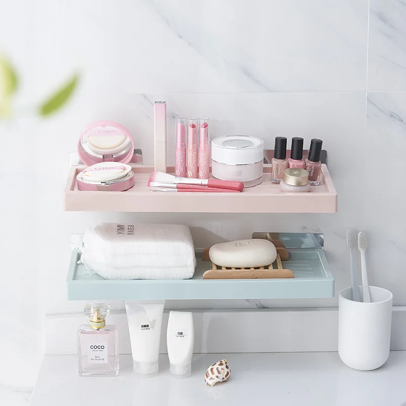 

Plastic Multi-function Racks Free Punching Seamless Storage Rack Finishing Drainage Mildew Rack Bathroom Storage Shelf Rackers