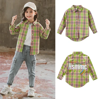 

Kids Red Plaid Rainbow Embroidery Tops Shirt Girl Long Sleeve Blouses Cute Shirts School Teen Clothes 6 8 10 12 14 Year 2020 New