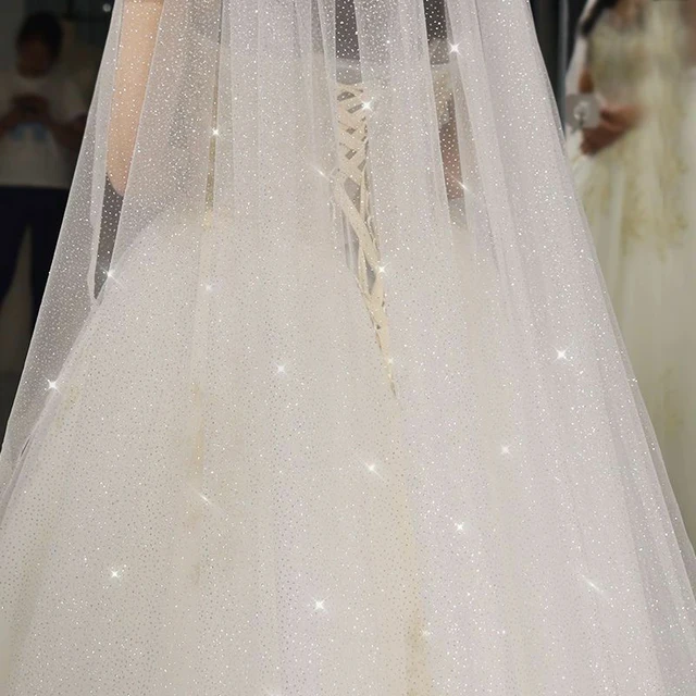 B58 Champagne Wedding Veil Bling Bridal Veils Long 3M/5M Sparkle Veil Cathedral Wedding Veils One Layer Shiny Veil with Comb White