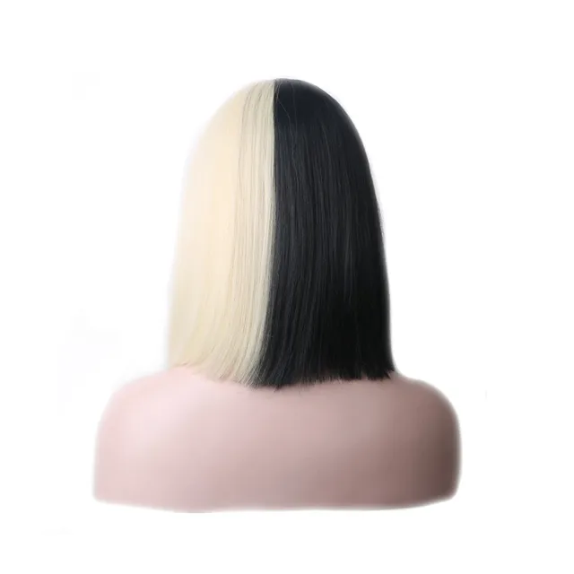 WoodFestival Short Straight Bob Synthetic Hair Wig With Bangs Cosplay Wigs For Women Pink Red Brown Blue Green White Purple Grey Muli Color