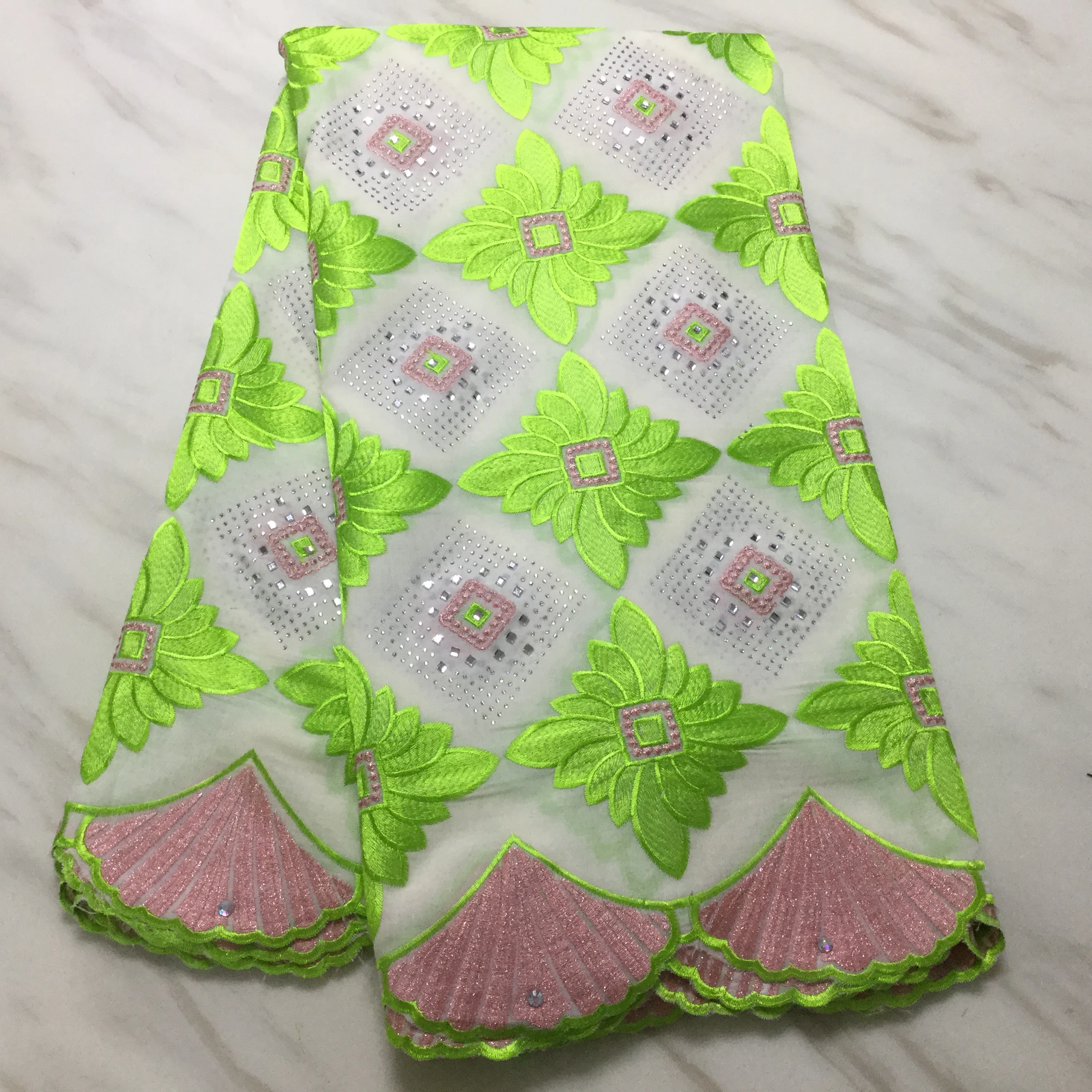 Green African Dry Lace Fabric High Quality Swiss Voile In Switzerland Nigerian Cotton For Wedding Party FP1025 | Дом и сад