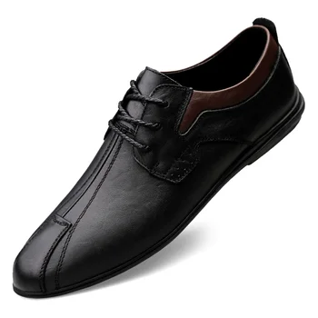 

Spring New Designer Casual Men Sneakers Genuine Leather Mens Casual Shoes Black Loafers Shoes Light Weight Flats Shoes Man