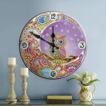 

Owl 5D Diamond Painting Clock Metal Tin Signboard Diamond Embroidery Vintage Nostalgia Round Plates Cafe Bar Pub Wall Decor