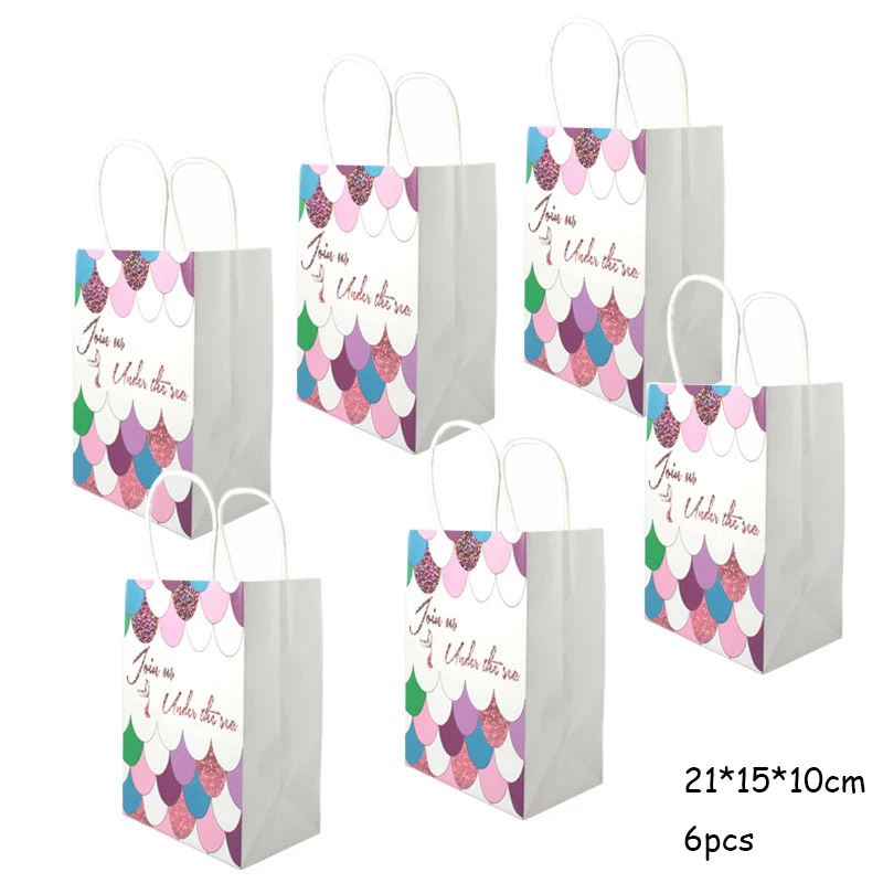 3 шт Русалочка хвост бумажный мешок детский душ вечерние экологически чистые крафт бумажный подарочный пакет мешок для русалки тема вечерние поставки - Цвет: gift bag 6pcs