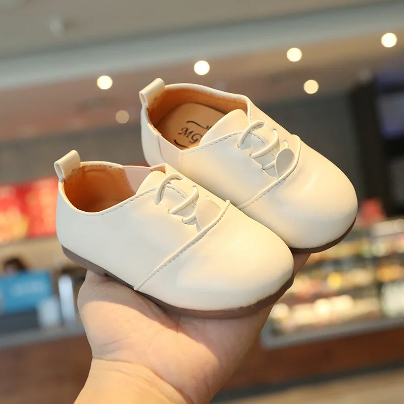 2021 New Spring Children Casual Shoes White Dress Shoes Girls Boys Soft Bottom Black Brown Kids Leather Shoes Slip On E02133