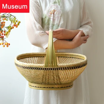 

Bamboo Weaving Cabas Food Basket Spirit Book Accept Basket Manual Basket Hollow Out Bring Mesh Pure Manual Weave Basket