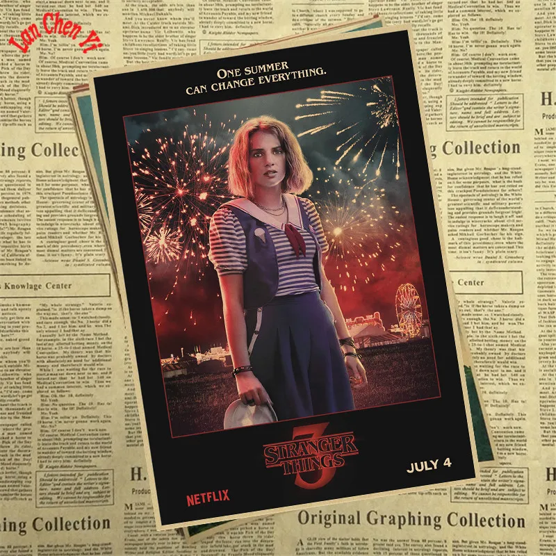 Странные Вещи Сезон 3 фильм плакат на крафт-бумаге Кафе Винтаж высокого качества печать рисунок ядро декоративная живопись - Цвет: Небесно-голубой