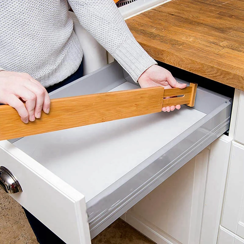 Bamboo Expandable Drawer Divider Organizers- Spring Adjustable Kitchen Drawer Separators- Best for Kitchen, Dresser, Bedroom