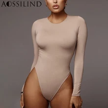 AOSSILIND Spring Skinny Sexy Bodysuit Women Long Sleeve O-Neck Soild Women Bodycon Rompers Casual Bodysuit Tops for Women