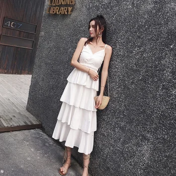 

2019 Camisole Longuette Woman Lazy Wind Chic Immortal Upon Layer Cake Exceed Fairy Leak Back Dress women Summer Sexy