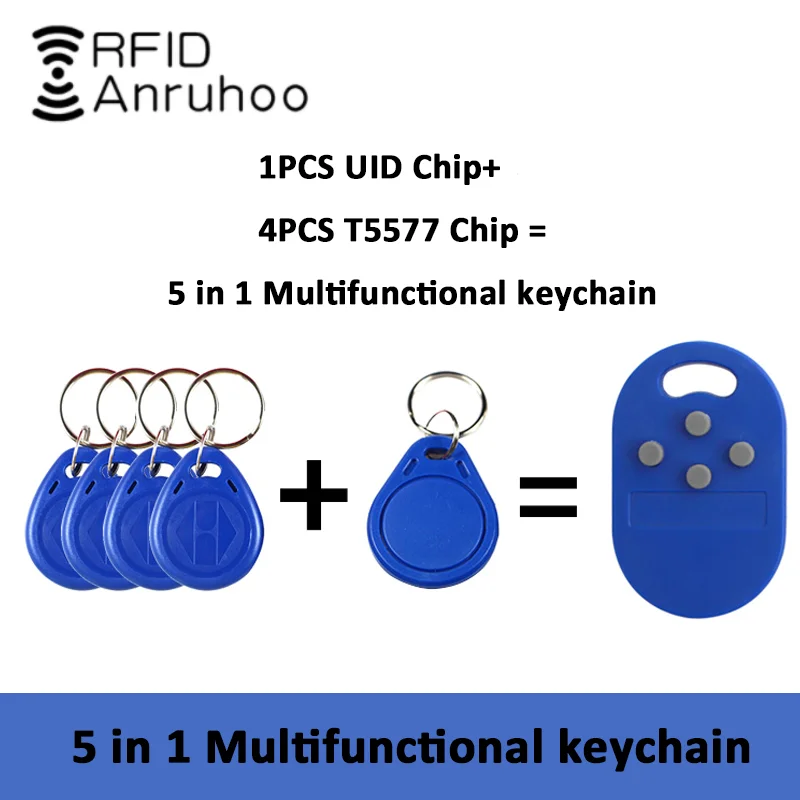 5-In-1 Smart Chip Keychain RFID Rewritable Copy Badge 125Khz T5577 Clone Tag 13.56Mhz NFC CUID 1K S50 Card Token Sticker | Безопасность