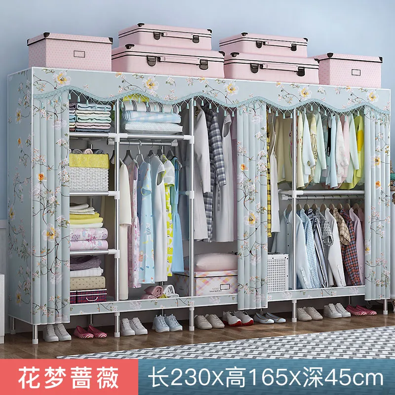 Steel Pipe Thickened Wardrobe Simple Cloth Wardrobe Rental Room Home All Steel Frame Cloth Cabinet Hanging Clothes Cabinet