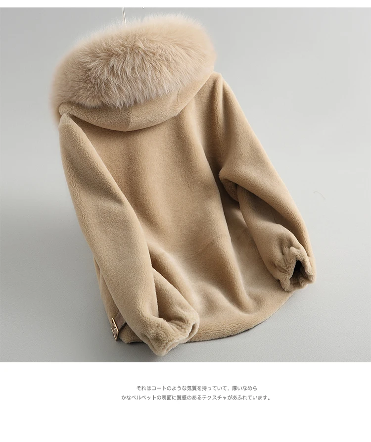 AYUNSUE Real Fur Coat Female Jacket Winter Coat Women Clothes Fox Fur Collar Hooded Short Wool Fur Jacket 7623 KJ2884