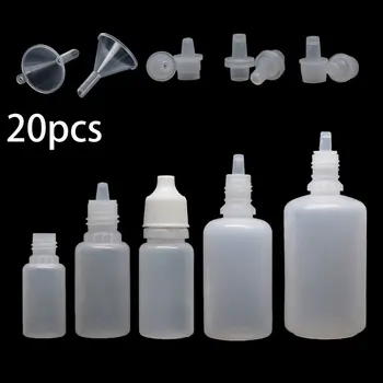 

20pcs 5ml-100ml with 4 Mini Funnels PE Empty Squeezable Dropper Bottles Eye E Liquid Juice Oil Dropper Refillable Containers