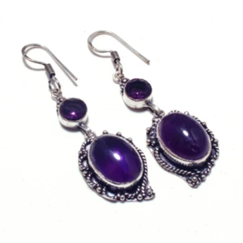 

Genuine Amethyst Silver Overlay on Copper Earrings , Hand made Women Jewelry Gift, E5287