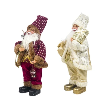 

2x Christmas Dolls Santa Claus Toys Xmas Figurines Christmas Gift for Kid Red Xmas Tree Ornament Rose Red & Gold