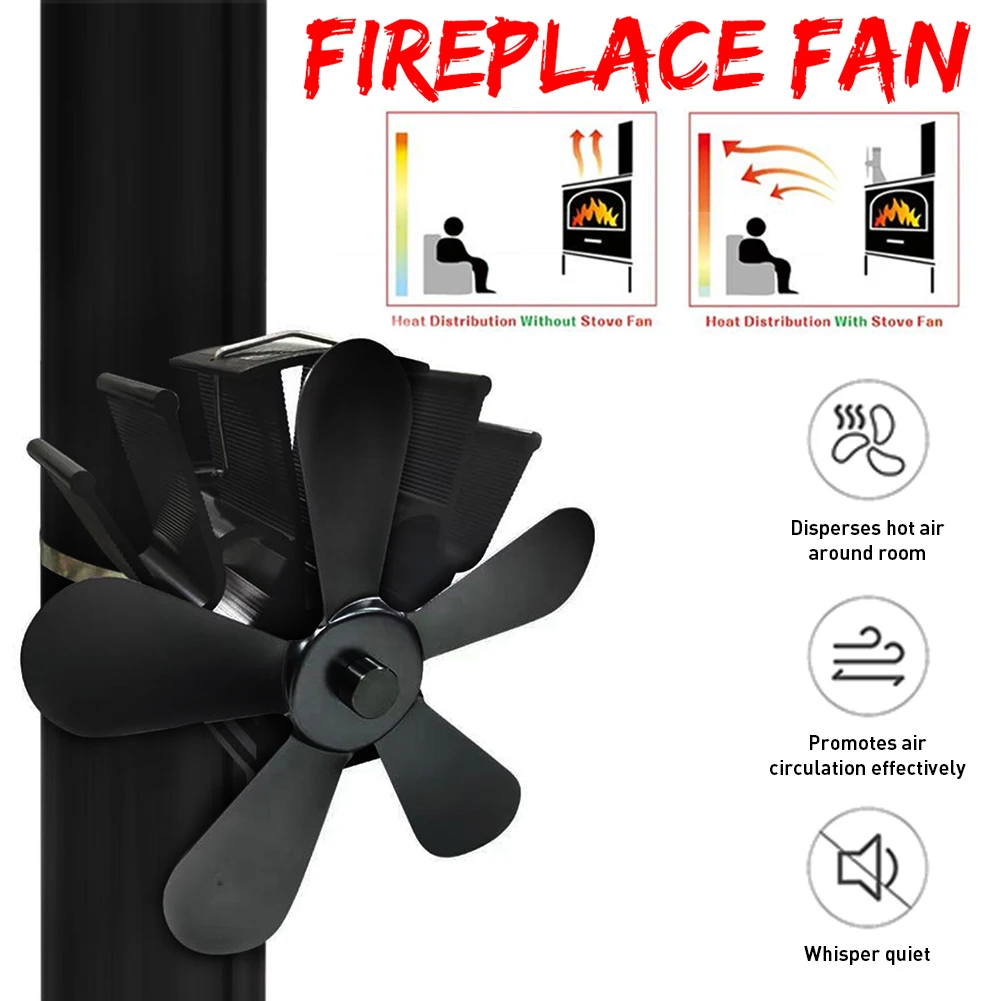 

5 Blades Wall Hanging Heat Powered Stove Fan Log Wood Burner Eco Kindly Quiet Home Fireplace Fan Heat Distribution Fuel Saving