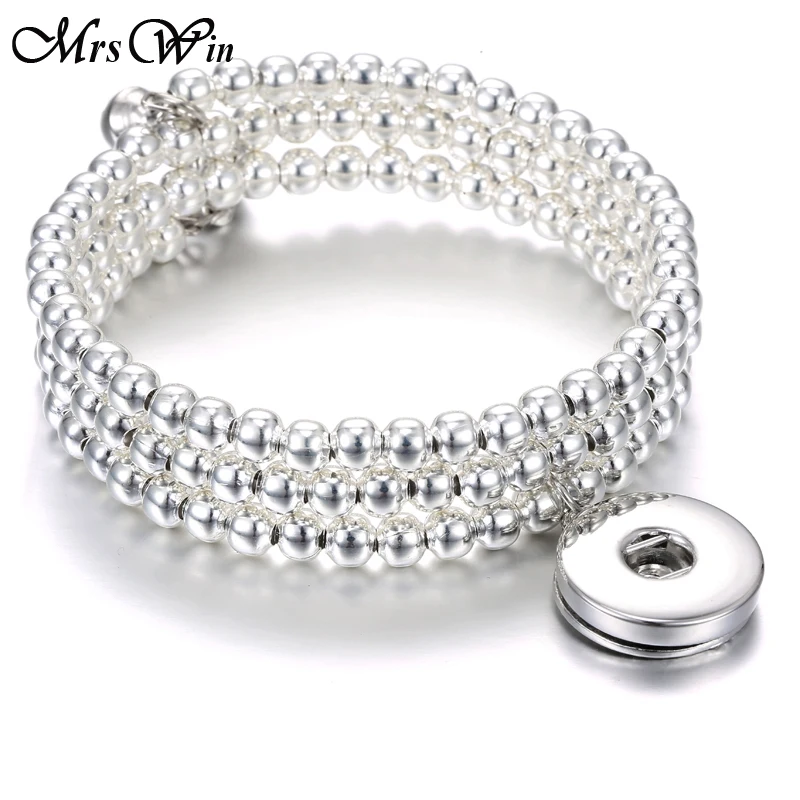 New Snap Bracelets for Women Stainless Steel Silver color Beads Cuff Bracelet Bangle Fit 18MM Buttons Jewelry | Украшения и